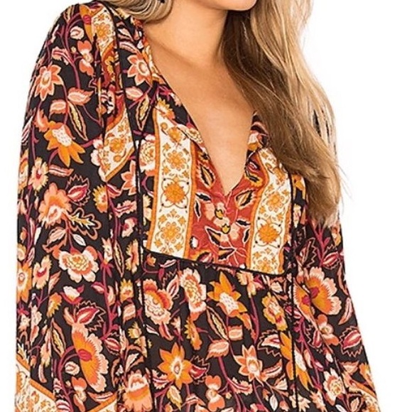 Rust Orange Brown Boho Tassel Tie Flare Sleeve Top - Picture 5 of 9